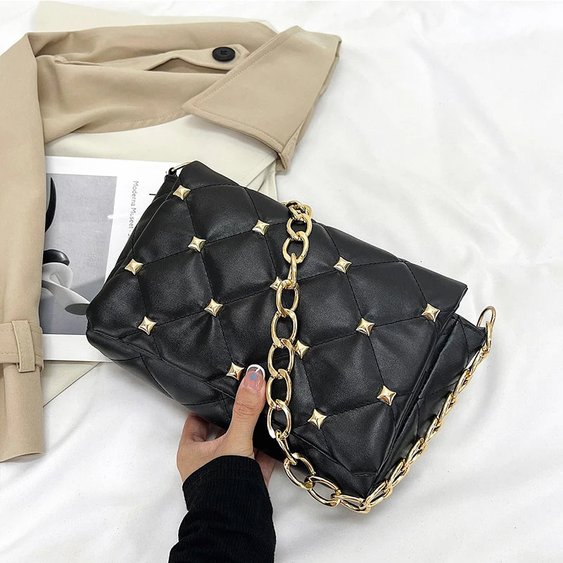 Diamond Shoulder Bags Rivet Chains Crossbody Bag Purse sac a main femme