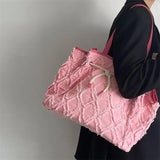 Diamond Tassel Handbag Women's Canvas Tote Bag Solid Shopping Shoulder Bag