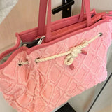 Diamond Tassel Handbag Women's Canvas Tote Bag Solid Shopping Shoulder Bag