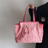 Diamond Tassel Handbag Women's Canvas Tote Bag Solid Shopping Shoulder Bag