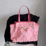 Diamond Tassel Handbag Women's Canvas Tote Bag Solid Shopping Shoulder Bag