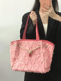 Diamond Tassel Handbag Women's Canvas Tote Bag Solid Shopping Shoulder Bag
