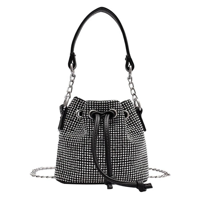 Diamonds Bucket Chain Shoulder Bags Women Rhinestones Drawstring Totes