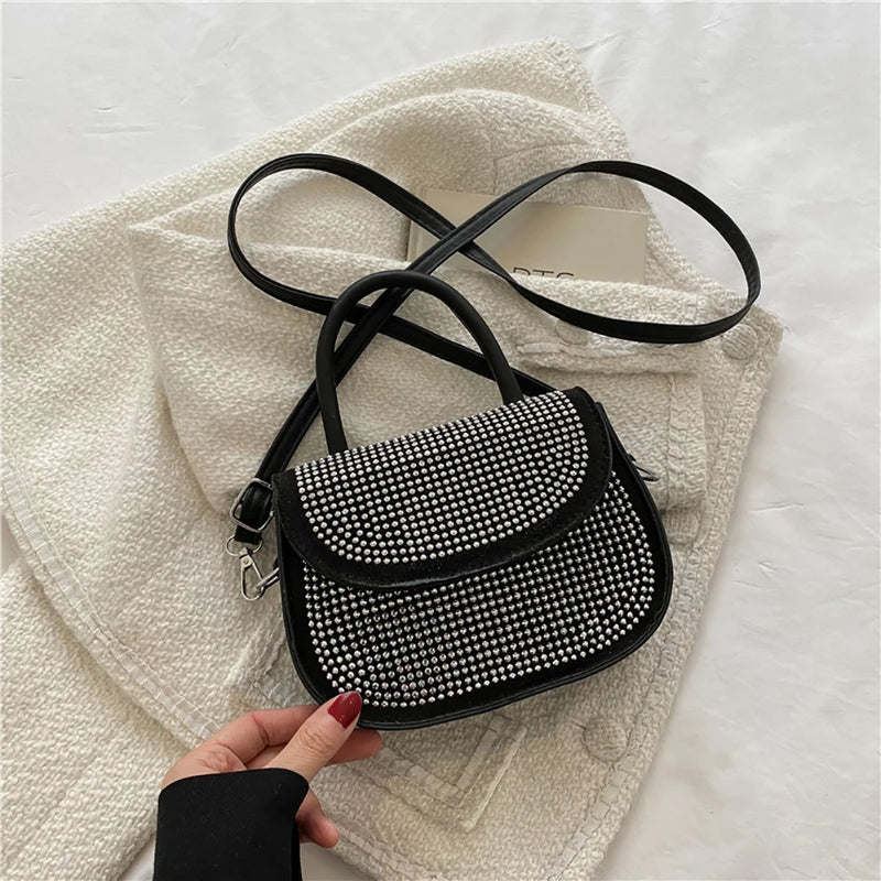 Diamonds PU Leather Shoulder Handbag Rhinestones Messenger Bags for Women