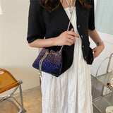 Rhinestone Crossbody Bucket Bag Drawstring Shoulder Handbag