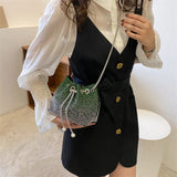 Rhinestone Crossbody Bucket Bag Drawstring Shoulder Handbag