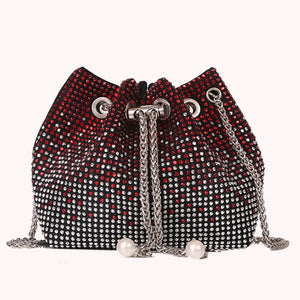 Rhinestone Crossbody Bucket Bag Drawstring Shoulder Handbag