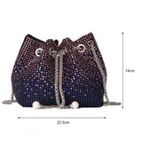 Rhinestone Crossbody Bucket Bag Drawstring Shoulder Handbag