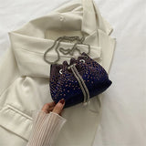 Rhinestone Crossbody Bucket Bag Drawstring Shoulder Handbag