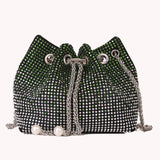 Rhinestone Crossbody Bucket Bag Drawstring Shoulder Handbag