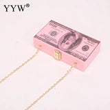 Acrylic Dollar Pattern Box Bag Women Clutch Chain Shoulder Handbag