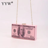 Acrylic Dollar Pattern Box Bag Women Clutch Chain Shoulder Handbag