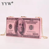 Acrylic Dollar Pattern Box Bag Women Clutch Chain Shoulder Handbag