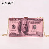 Acrylic Dollar Pattern Box Bag Women Clutch Chain Shoulder Handbag