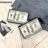 Dollar Pattern Box Bag Pu Leather Women Daily Clutch Bag