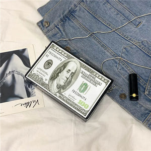 Dollar Pattern Box Bag Pu Leather Women Daily Clutch Bag