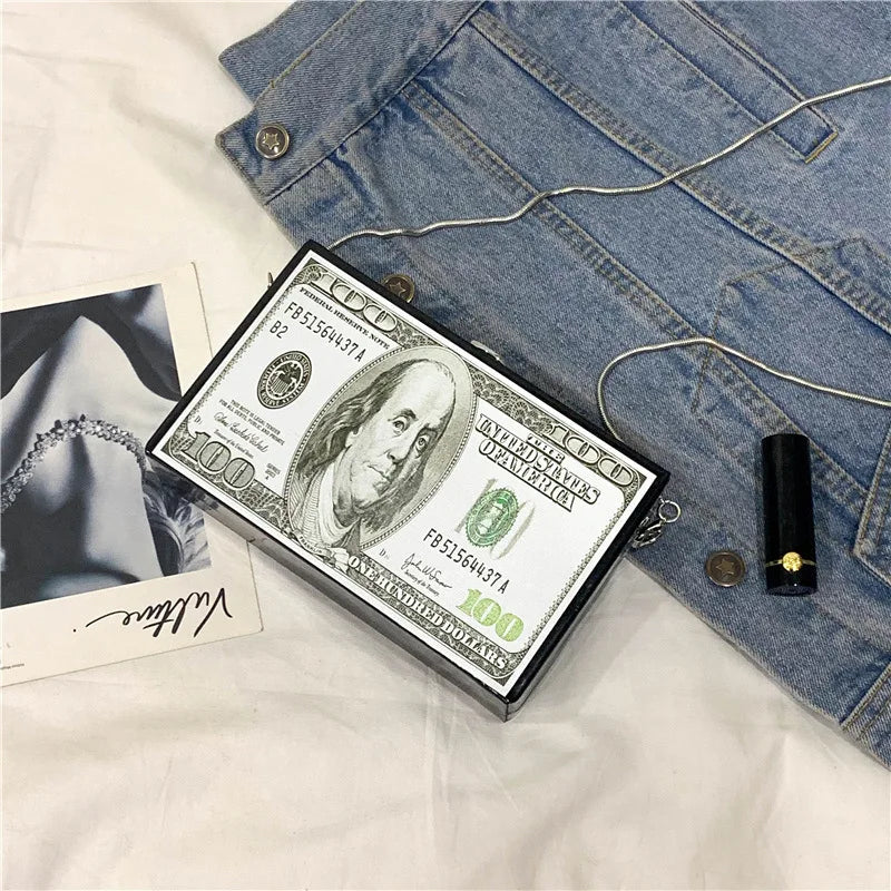 Dollar Pattern Box Bag Pu Leather Women Daily Clutch Bag