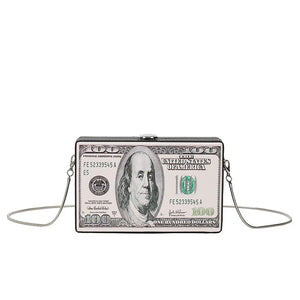 Dollar Pattern Box Leather Clutch Bag Chain Purse Shoulder Bag Tote