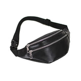 Double-Zipper Chest Bag Women PU Leather Crossbody Bag