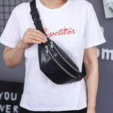 Double-Zipper Chest Bag Women PU Leather Crossbody Bag