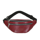 Double-Zipper Chest Bag Women PU Leather Crossbody Bag