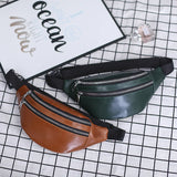 Double-Zipper Chest Bag Women PU Leather Crossbody Bag