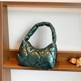 Winter Lattice Shoulder Bags Women's Solid Underarm Bags Small Purses Ins