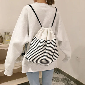 Canvas Drawstring Backpack Travel Shoulder Bag Women Shoes Clothes Storage