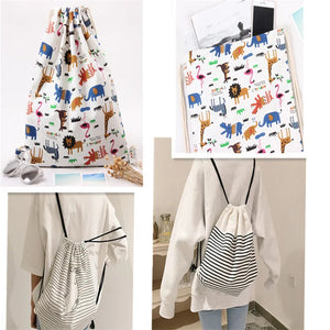 Canvas Drawstring Backpack Travel Shoulder Bag Women Shoes Clothes Storage
