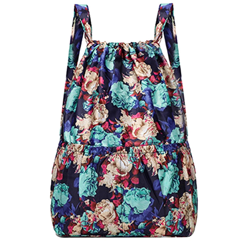 Flower Ethnic Drawstring Backpack Lightweight Rucksack