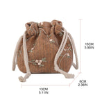 Embroidered Flower Drawstring Straw Bag Crossbody Bucket Bag