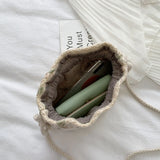 Embroidered Flower Drawstring Straw Bag Crossbody Bucket Bag