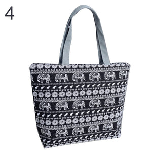 Elephant Striped Canvas Shopper Tote Handbag
