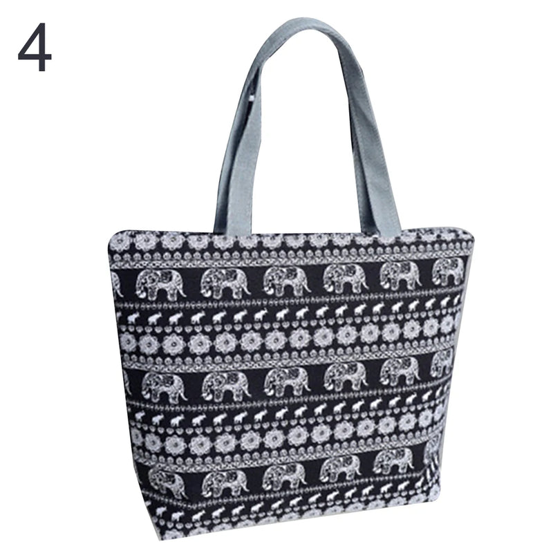 Elephant Striped Canvas Shopper Tote Handbag