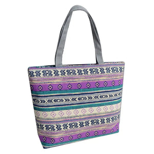 Elephant Striped Canvas Shopper Tote Handbag