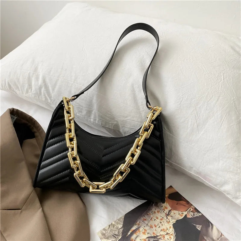 Embossed PU Leather Chain Shoulder Bag for Women Daily Clutch