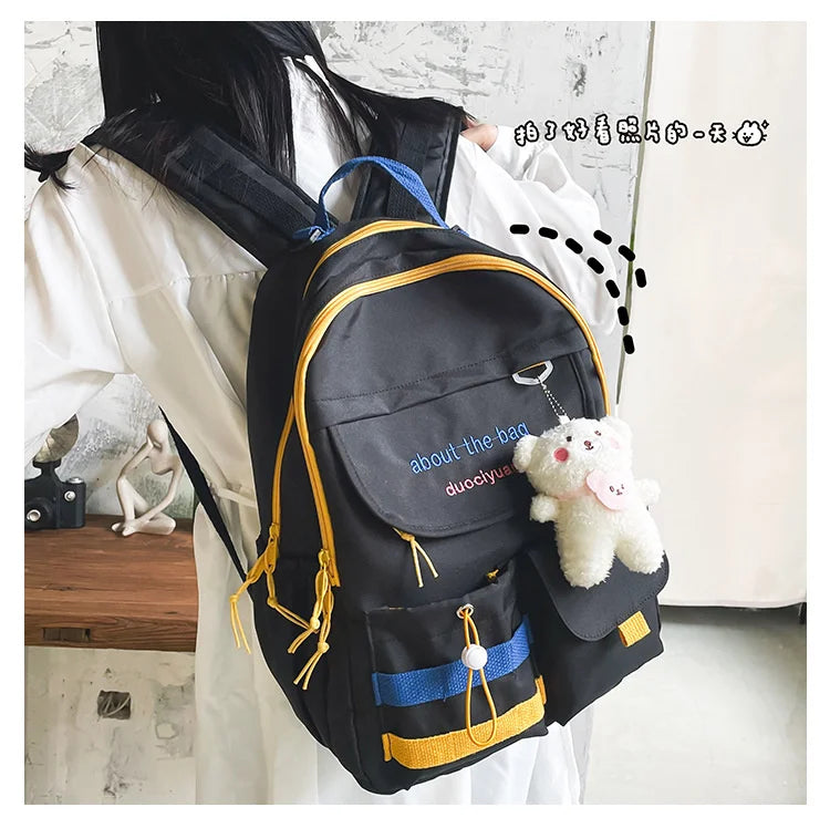 Embroidered Letter Print Women Backpack Preppy Style Backpack