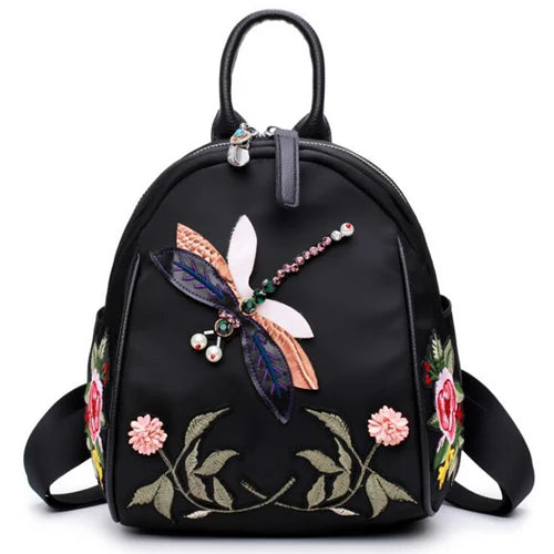 Dragonfly Embroidered Shoulder Bag Women Backpack