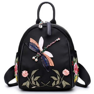 Dragonfly Embroidered Shoulder Bag Women Backpack