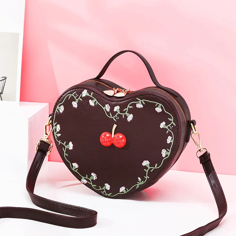 Cherry Heart Crossbody Bag Embroidered Shoulder Clutch