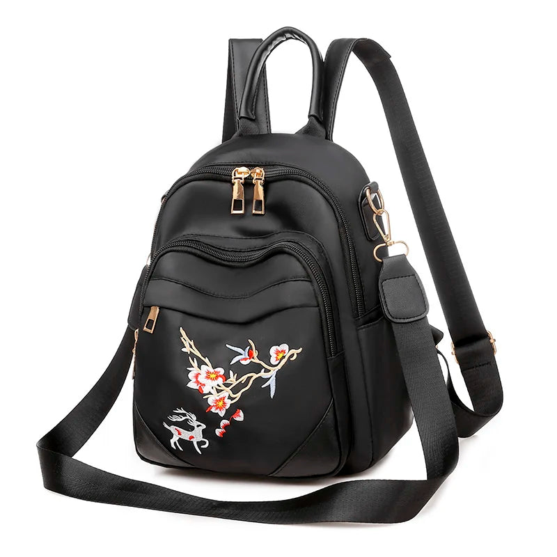 Embroidery Flower Backpack Lady Casual Solid Bagpack