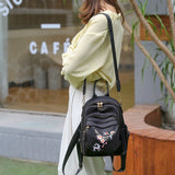 Embroidery Flower Backpack Lady Casual Solid Bagpack