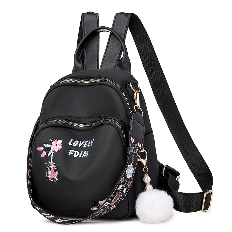 Flower Embroidery Women Backpack Large Capacity Casual Shoulder Bag for Girls