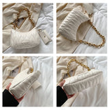 Embroidery Shoulder Bag Chain Women Bags Pu Leather Handbags Lady Underarm Bag