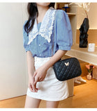Embroidery Shoulder Bag Mini PU Leather Messenger Square Bag Women Purses Crossb
