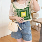 Embroidery Shoulder Bag Mini PU Leather Messenger Square Bag Women Purses Crossb