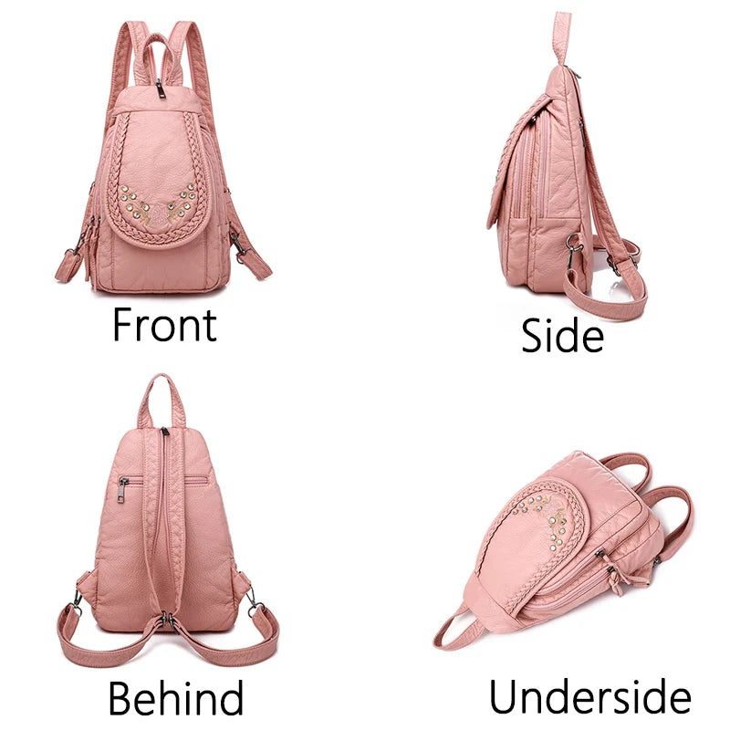 Solid Soft Backpack For Women Travel School Bag