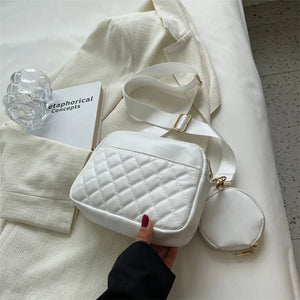 Embroidery Thread Shoulder Bag PU Leather Crossbody Small Square Bag 2pcs Combo