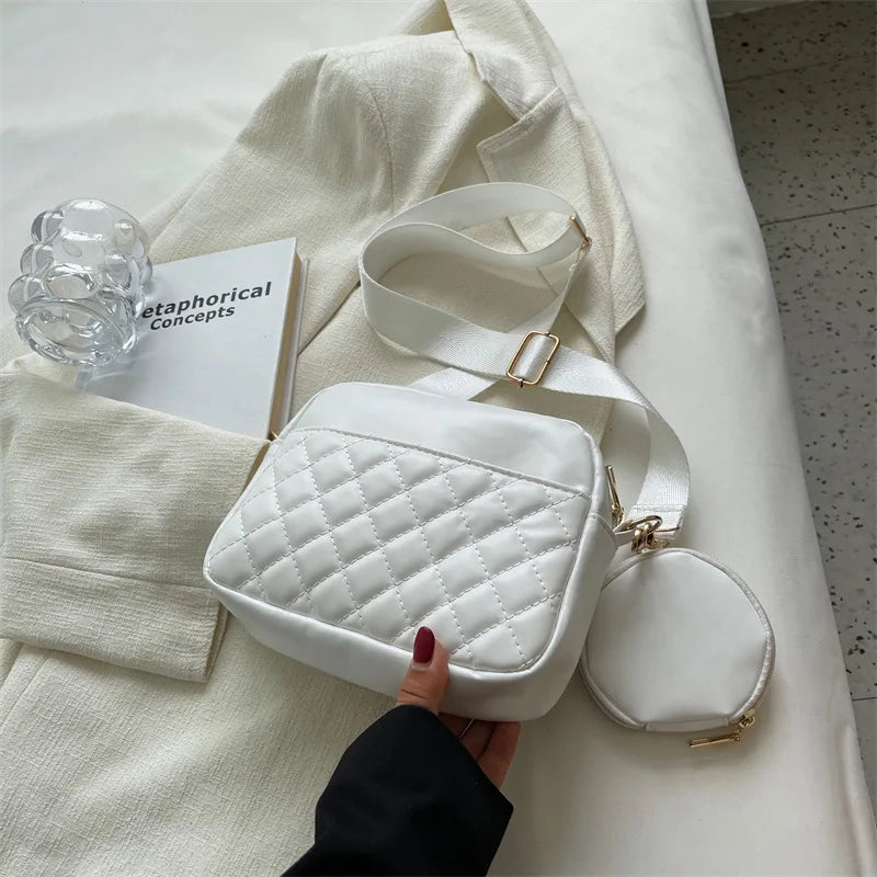 Embroidery Thread Shoulder Bag PU Leather Crossbody Small Square Bag 2pcs Combo