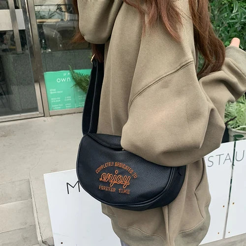 Embroidery Women's Letter Hobos Bag Pu Leather Ladie Shoulder Bags